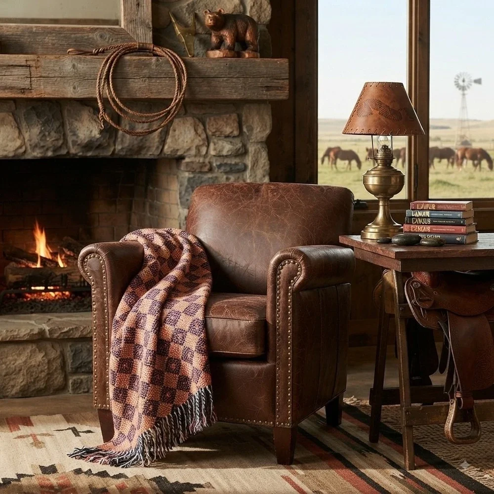 Pendleton Wool Throw Blanket Woven Geometric Fringe Rustic Western Fall 48x66